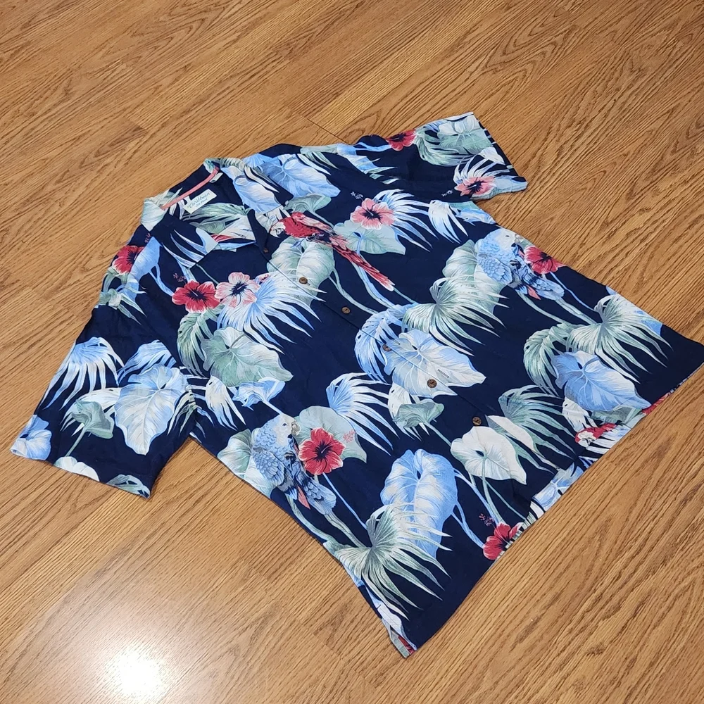 Caribbean Mens Short Sleeve Button Up Shirt Blue Size XL (Flowers) - Picture 2 of 6